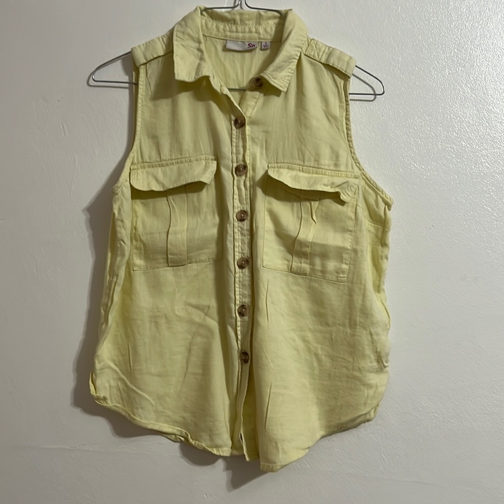Yellow button up top